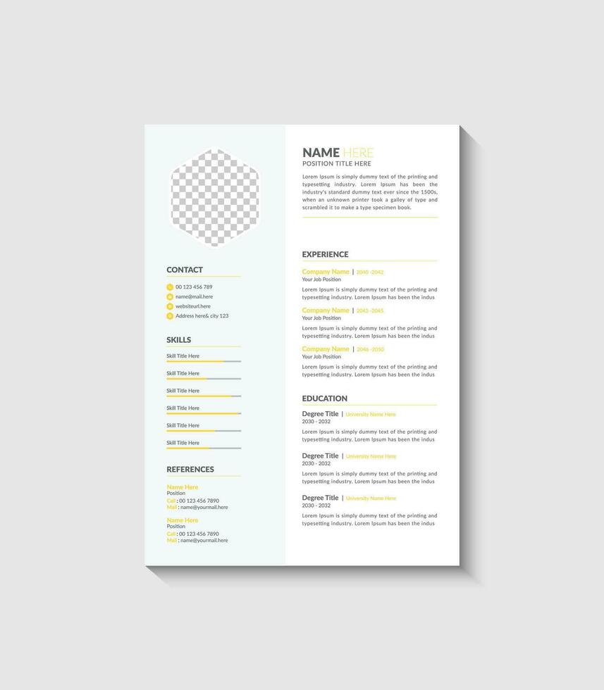 Free vector minimalist cv template with photo space