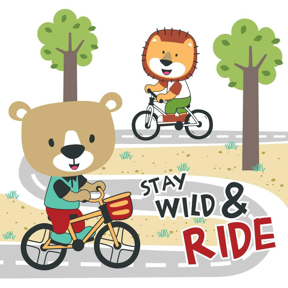 linda oso montando un bicicleta. de moda niños gráfico. vector ilustración. camiseta diseño para niños. diseño elementos para niños.