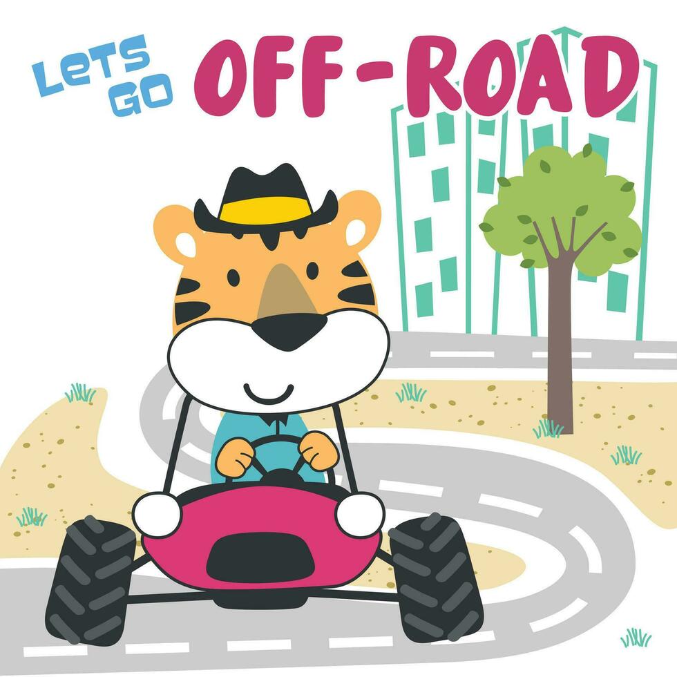 vector ilustración de linda pequeño oso en un apagado la carretera coche Vamos a bosque, lata ser usado para camiseta imprimir, niños tener puesto, invitación tarjeta. tela, textil, guardería fondo de pantalla, póster y otro decoración.