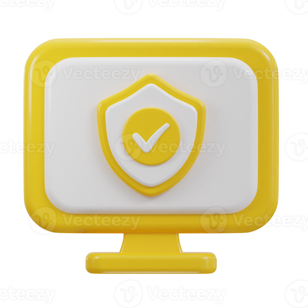 3d computer monitor with security shield verified icon png