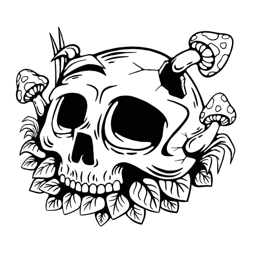 line art of skull in nature vector
