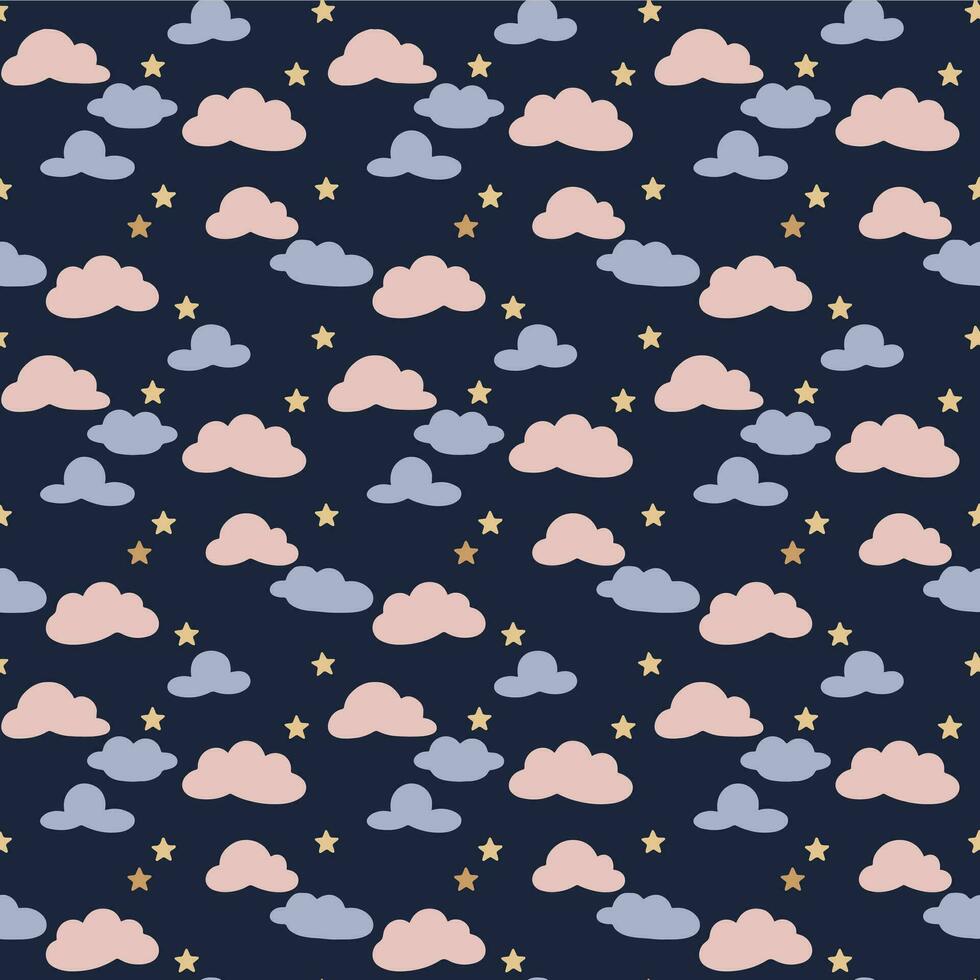Seamless pattern of sky, clouds, stars vector
