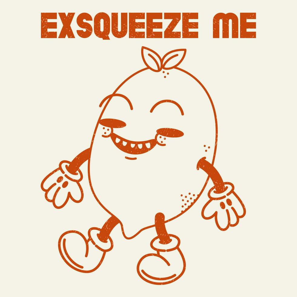 exsqueeze me 70s retro groovy illustration print with funny slogan for graphic tee t shirt or sticker poster - Vector. Vector illustration