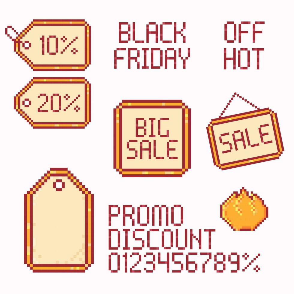 Set Hot Sale sign. Pixel art style icon card.Black friday 8-bit Isolated vector illustration.