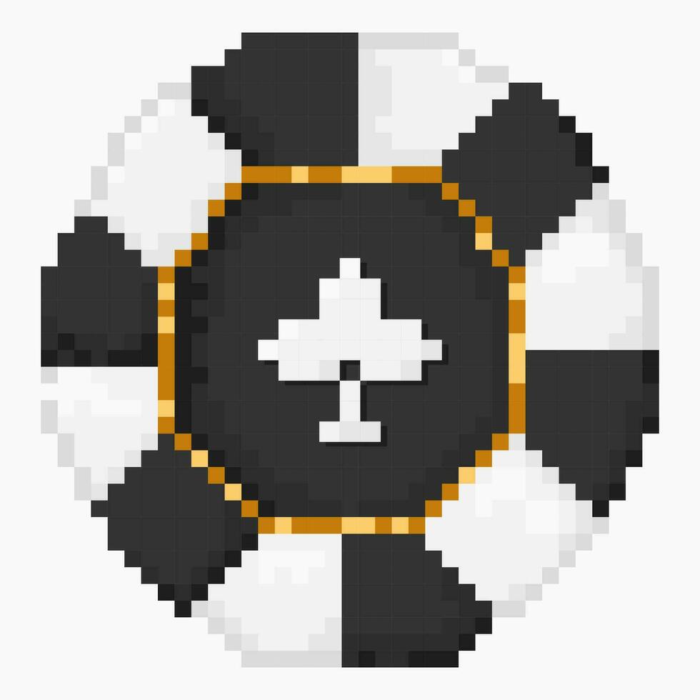 Pixel art poker chips.Casino chips black and white vector