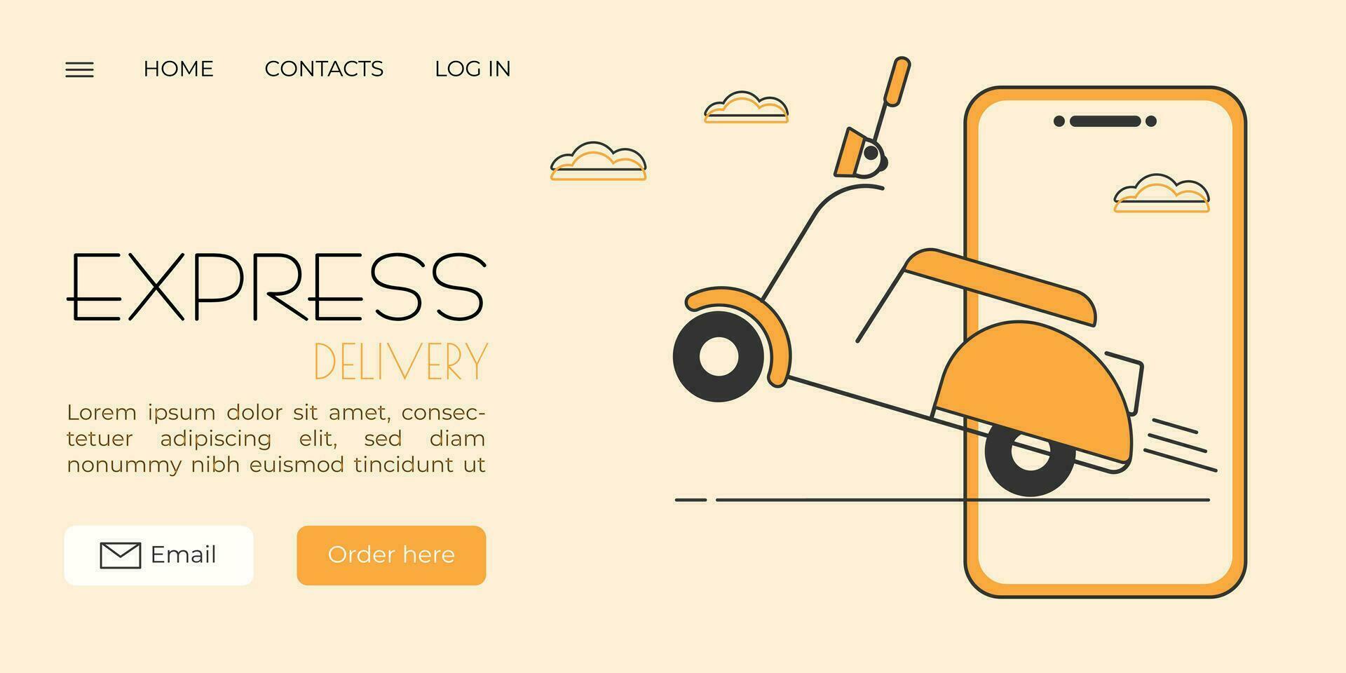 delivery service for commercial web banner,landing page.scooter with phone.Express package delivery. Vector illustration