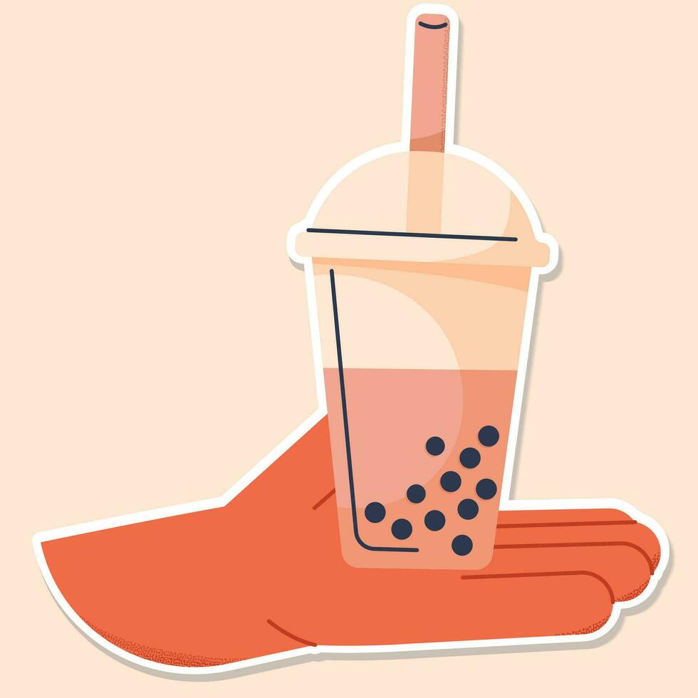 MILK TEA cup with hand sticker beige vector