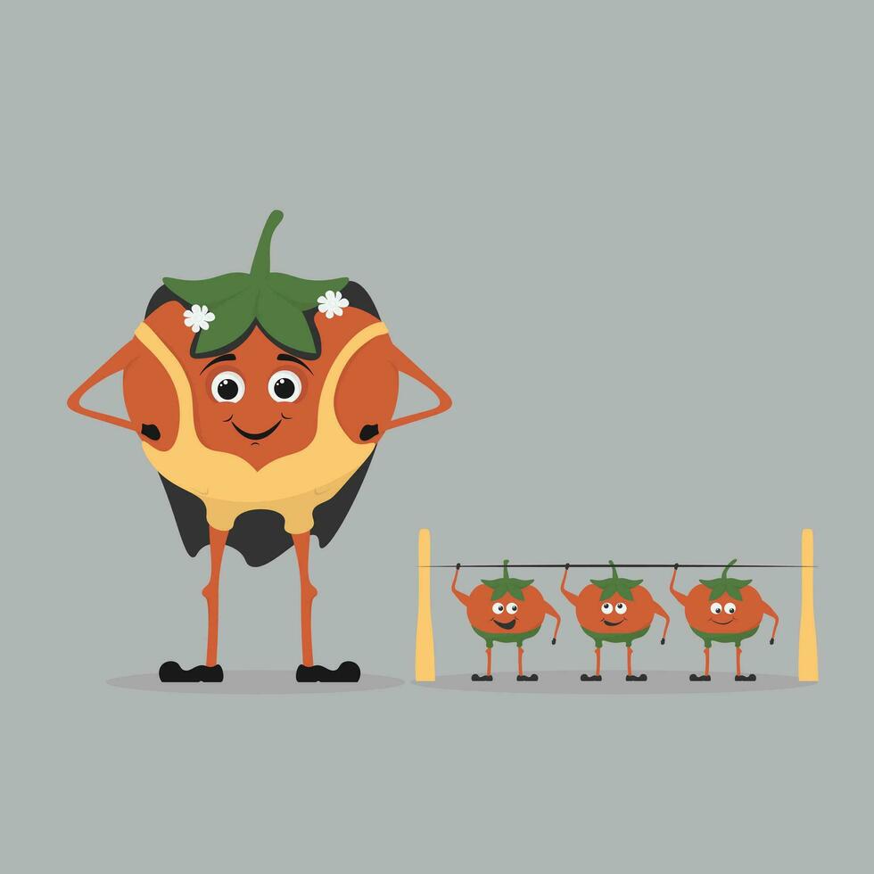 Anthropomorphic mom tomato with kids tomato, vector illustration