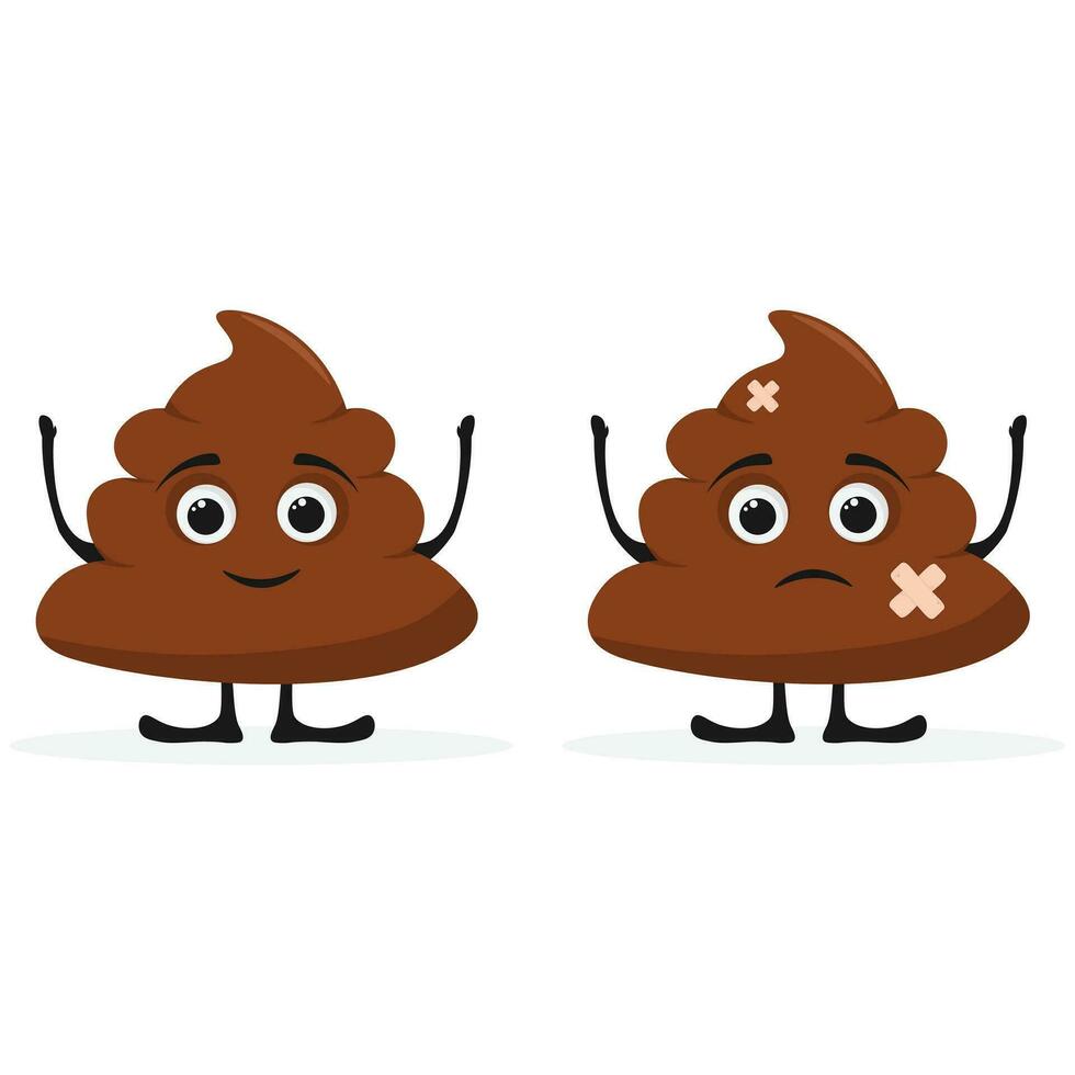 Cute sad  unhappy unhealthy sick poop character. Shit disease mascot with sad emotion. Vector flat illustration