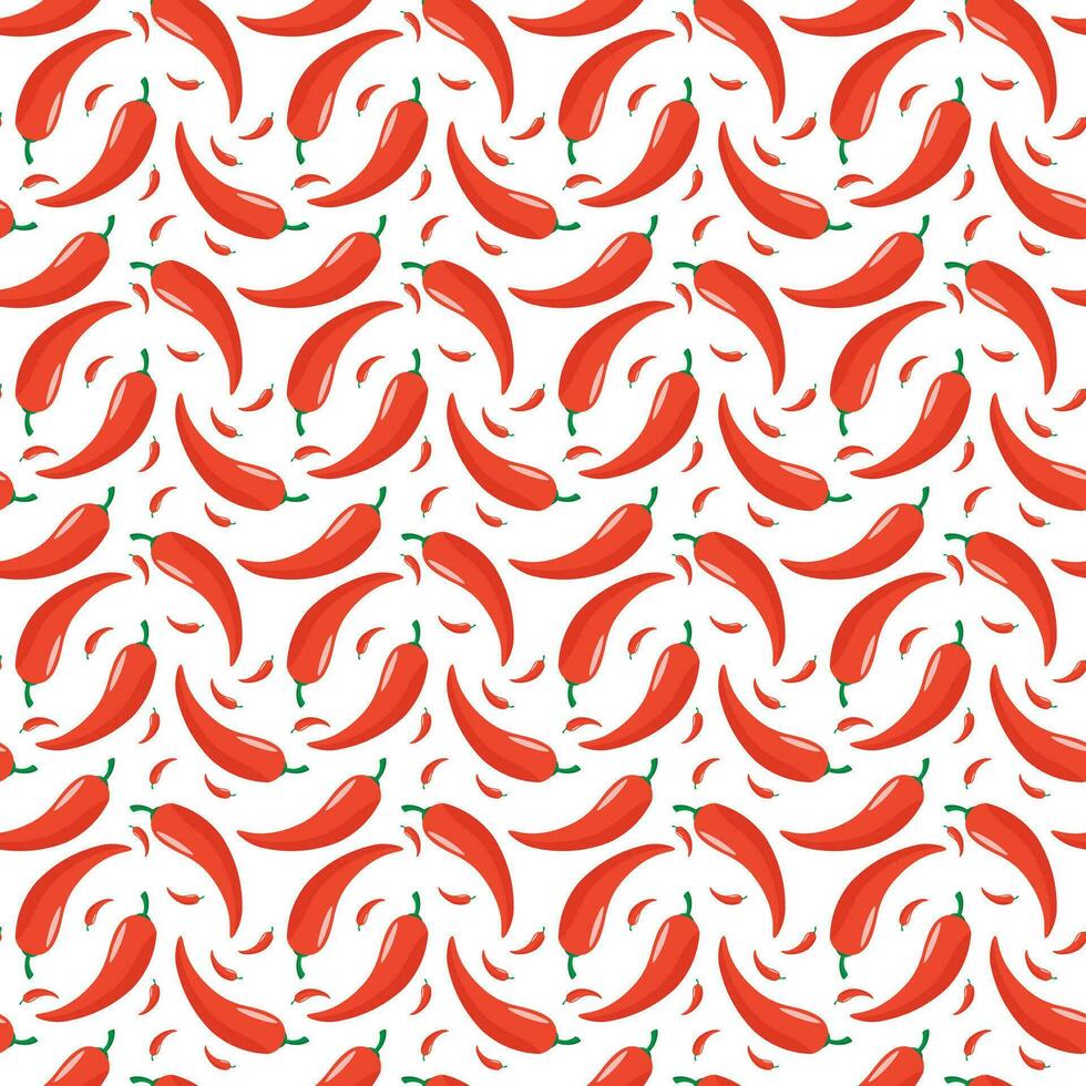 Seamless pattern with red peppers on white background. Vector illustration.