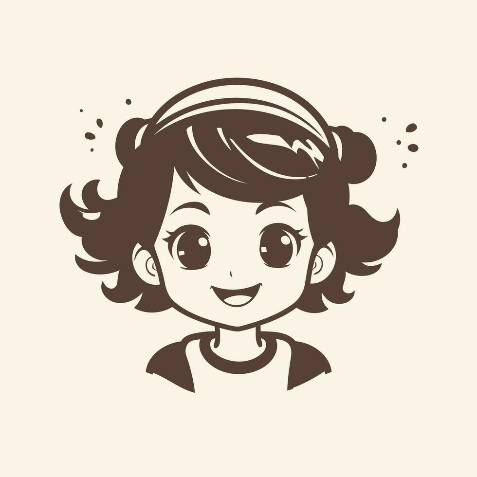 Cute little girl with curly hair. Vector hand drawn illustration.
