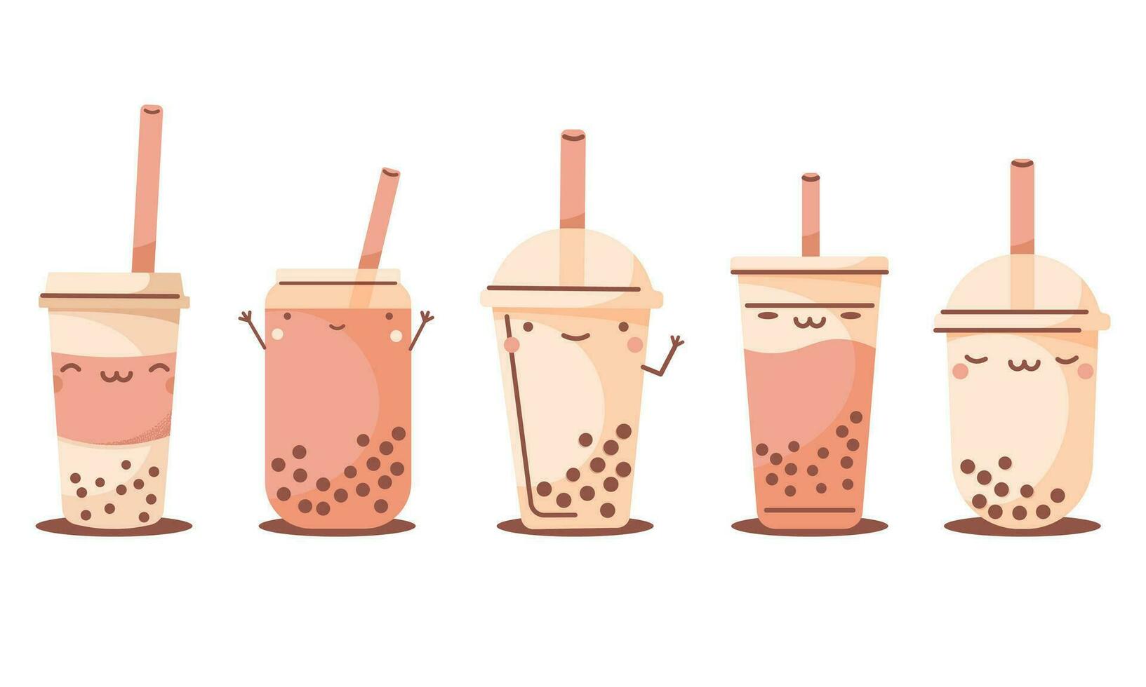 MILK TEA cup cute stickers set isolated vector