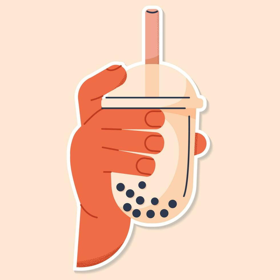 MILK TEA cup with hand sticker beige vector