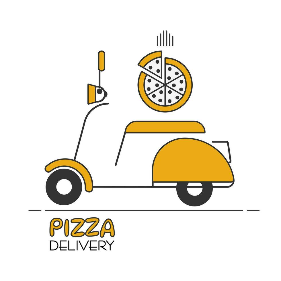 Pizza entrega paseo motocicleta icono símbolo, plano diseño para aplicaciones y sitios web, aislado en blanco fondo, vector ilustración