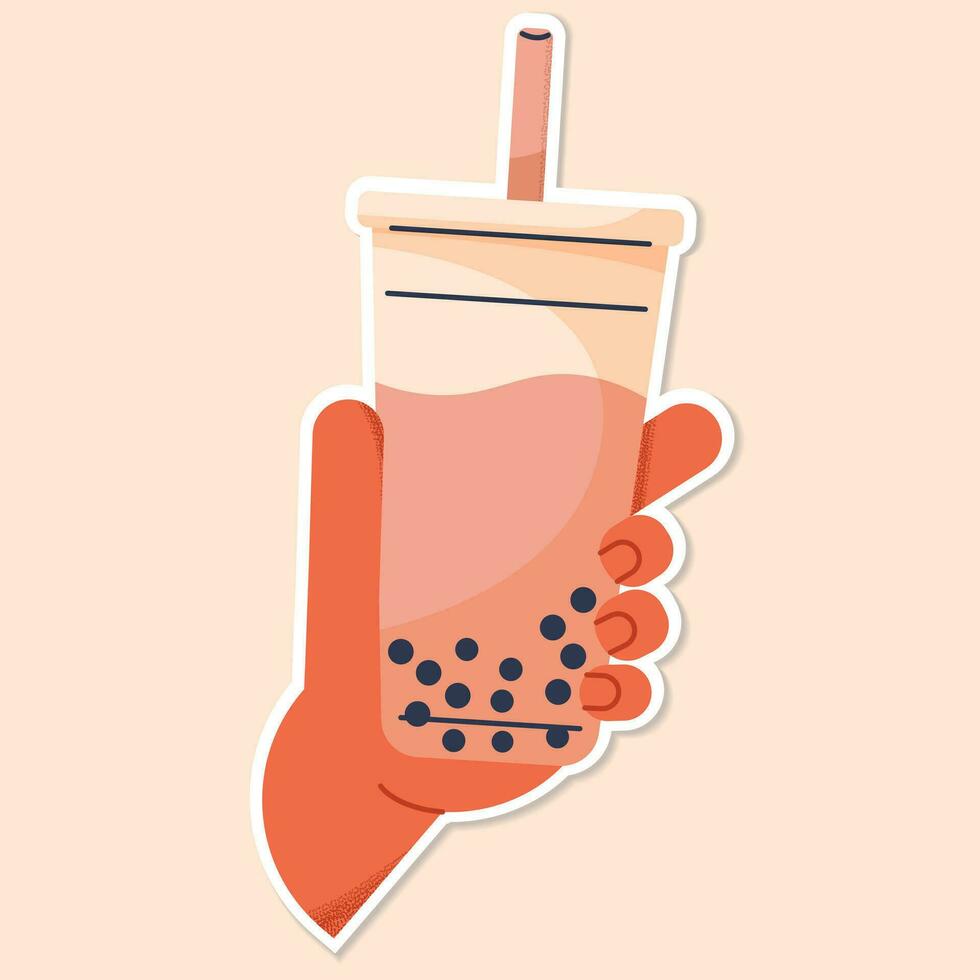 MILK TEA cup with hand sticker beige vector
