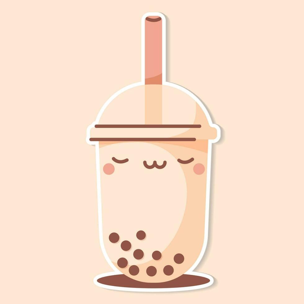 MILK TEA cup cute sticker beige background vector