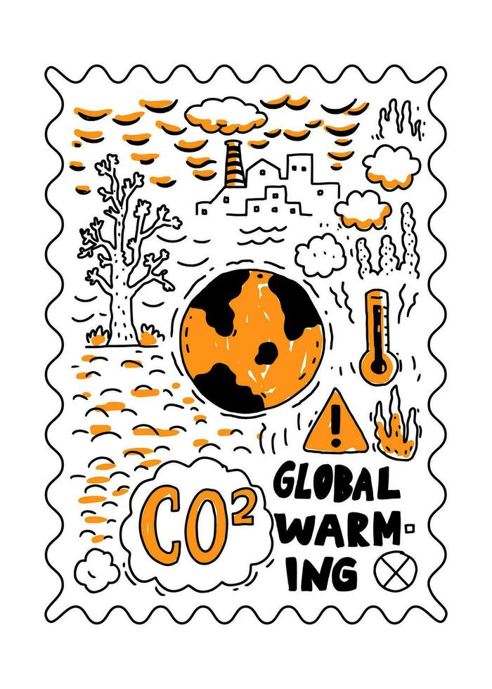 global warming illustration, doodle hand drawn vector