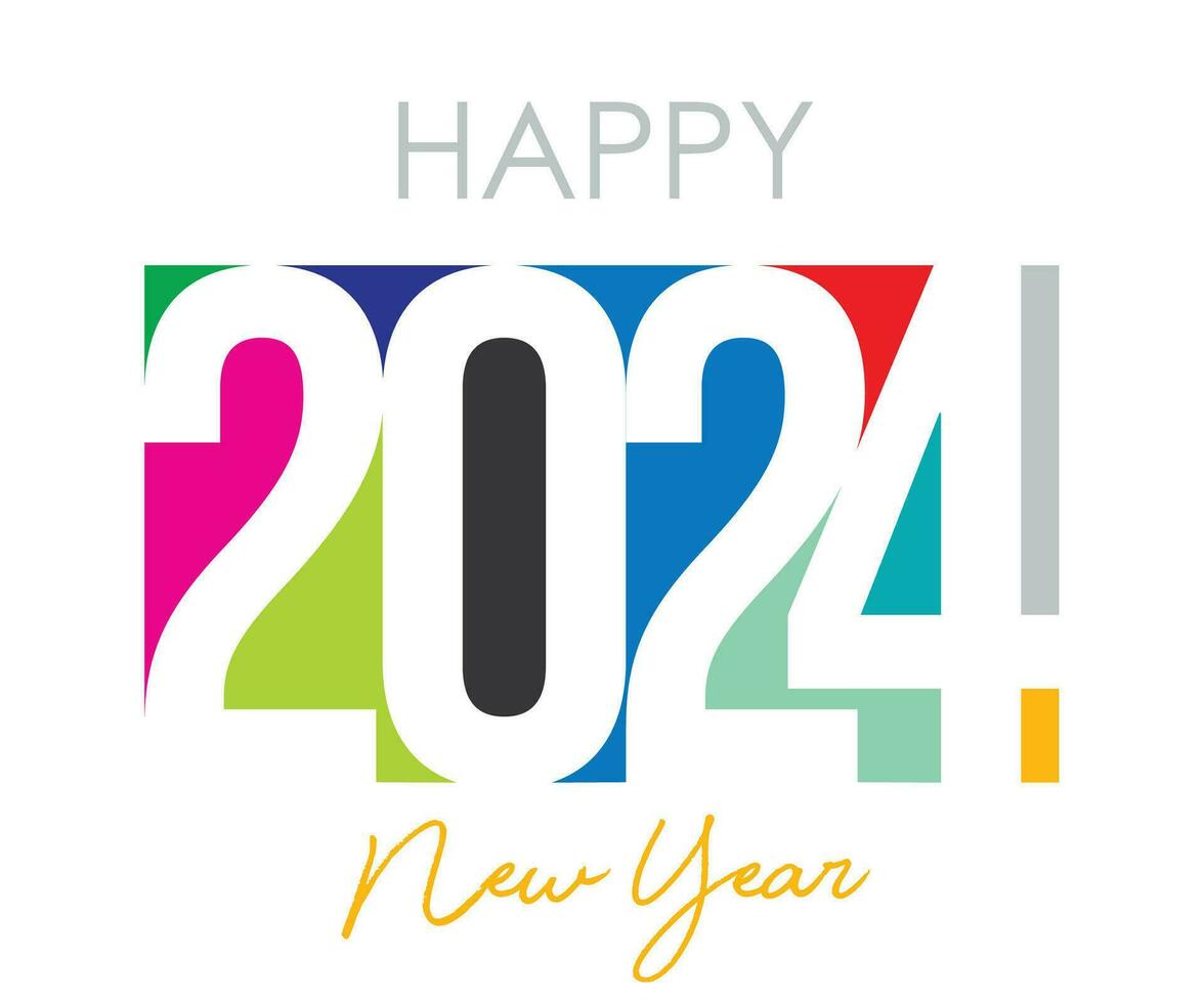 Colorful 2024 Happy New Year Typography logo Text Design concept for Brochure, Poster Banner, vector, celebration. etc vector