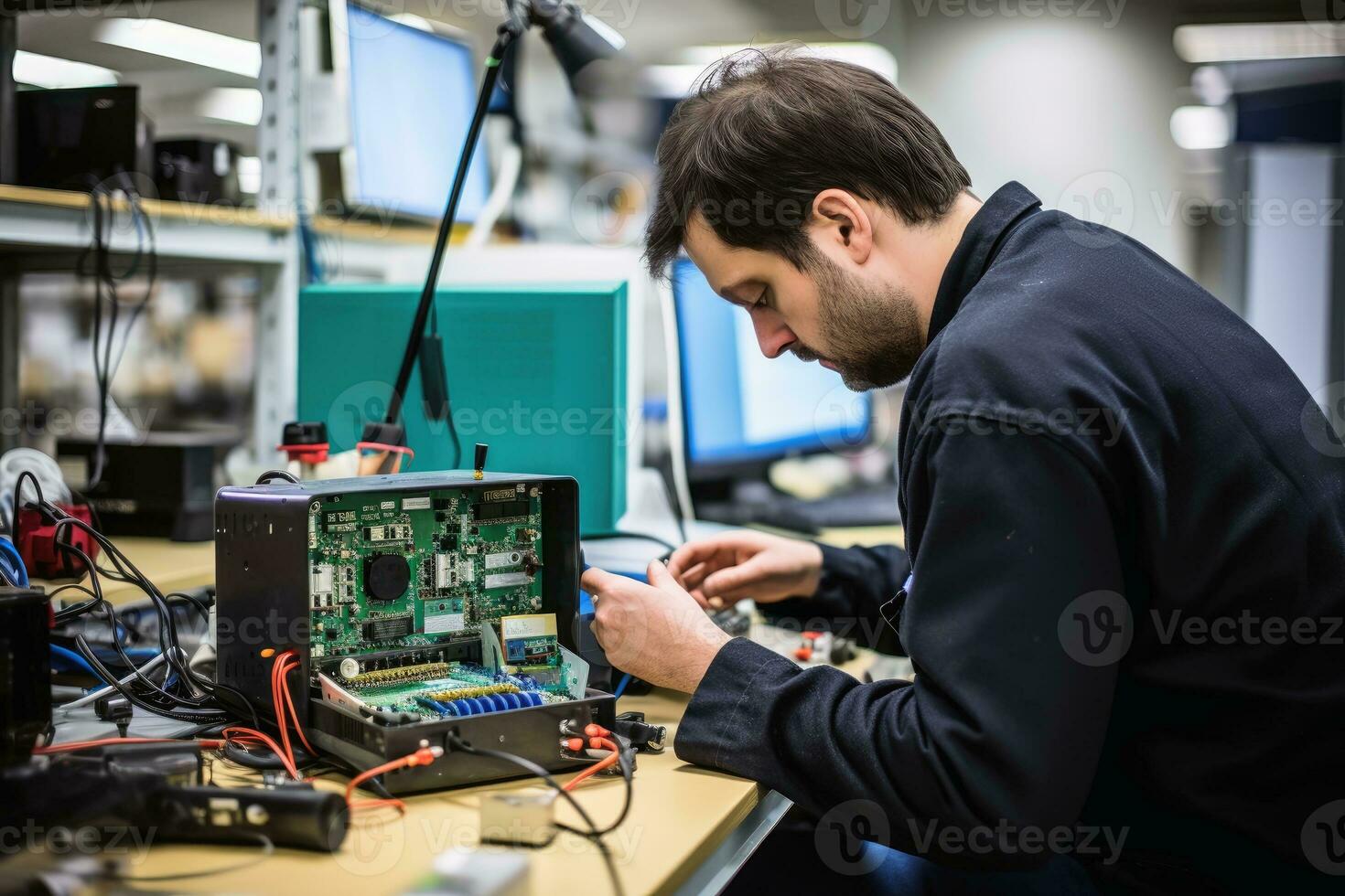 An electronics technician at work.AI generative photo
