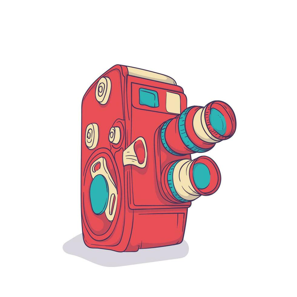 Vintage camcorder template design with two lens in hand drawn design vector