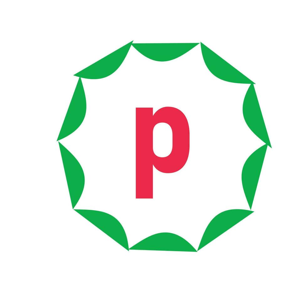 leaf small letter p number logo vector
