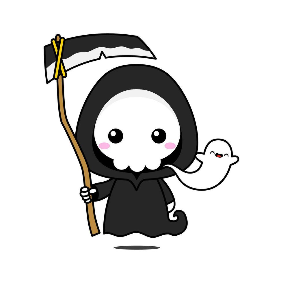 Cute And Kawaii Style Halloween Grim Reaper Cartoon Character vector