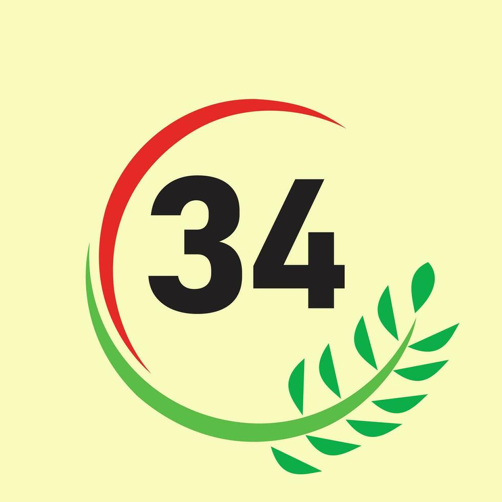 circle leaf 34 number logo vector