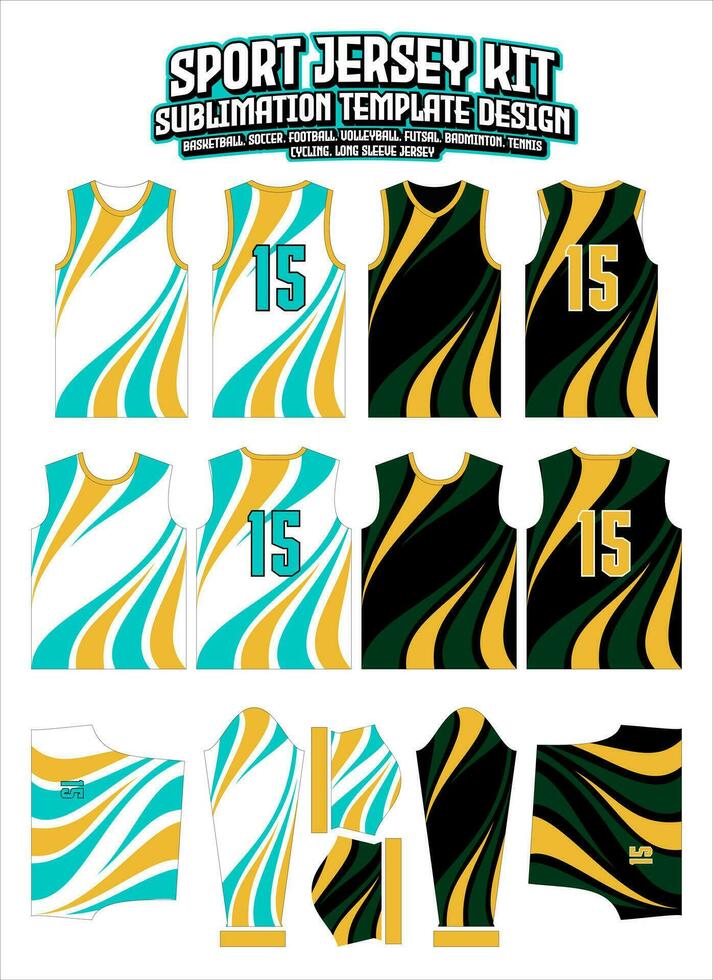 Yellow Curves Stylish Sports Jersey Design Sportswear Layout Template vector