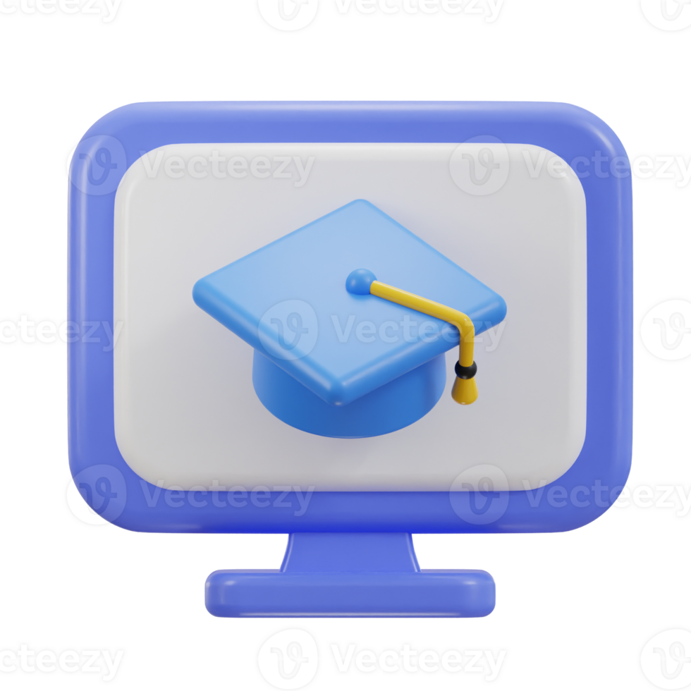 computer monitor display and graduation cap online education icon png