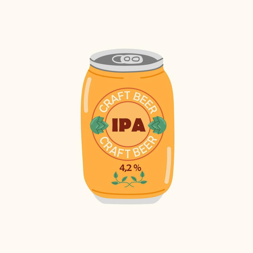 de colores mano dibujado ilustración de cerveza en aluminio poder. ipa, refrescante bajo contenido alcohólico frío beber. diseño elementos para menú restaurante, bar, pub. vector