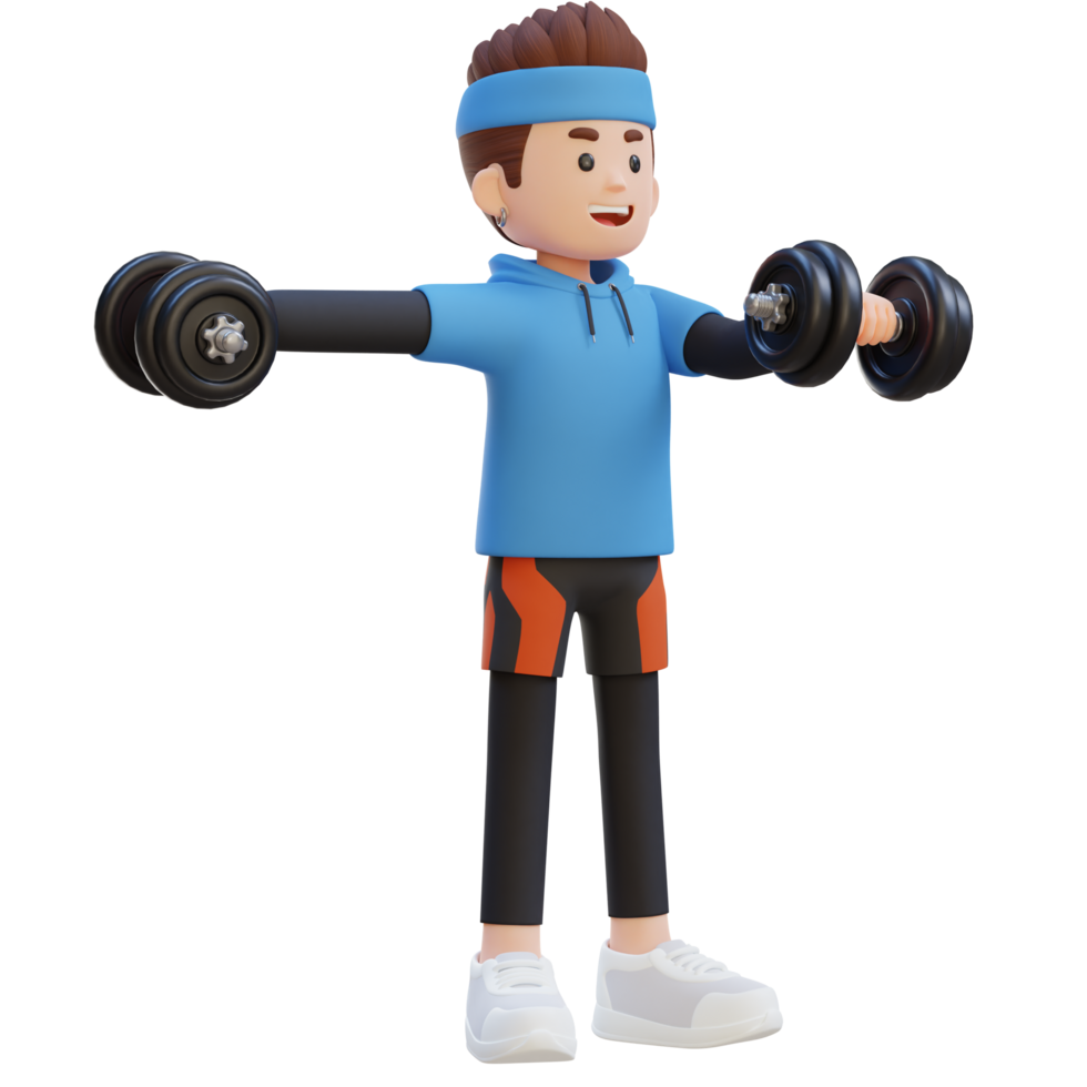 3D Sportsman Character Performing Heavy Dumbbell Raises png