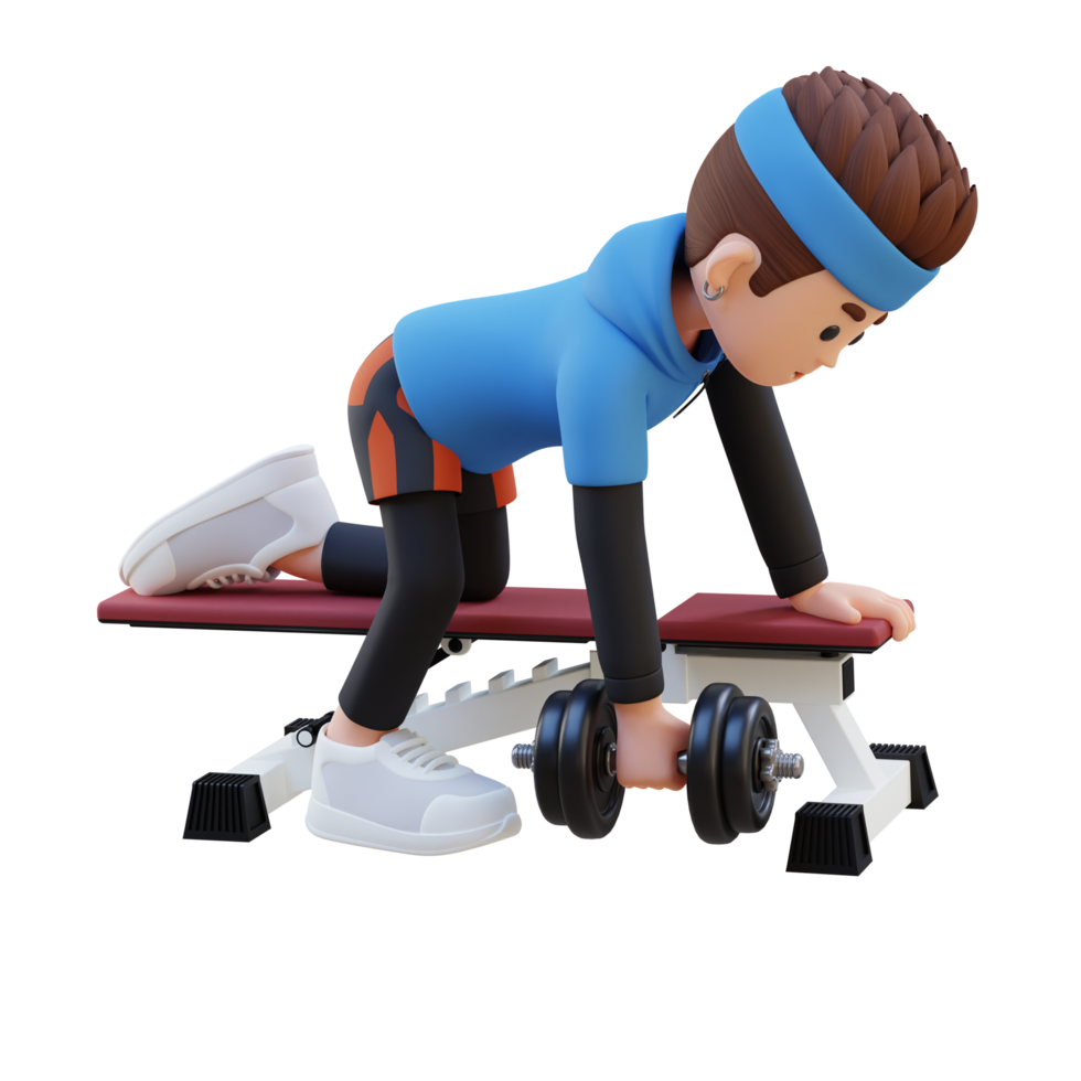 3D Sportsman Character Sculpting Back Muscles with Dumbbell Row Exercise png