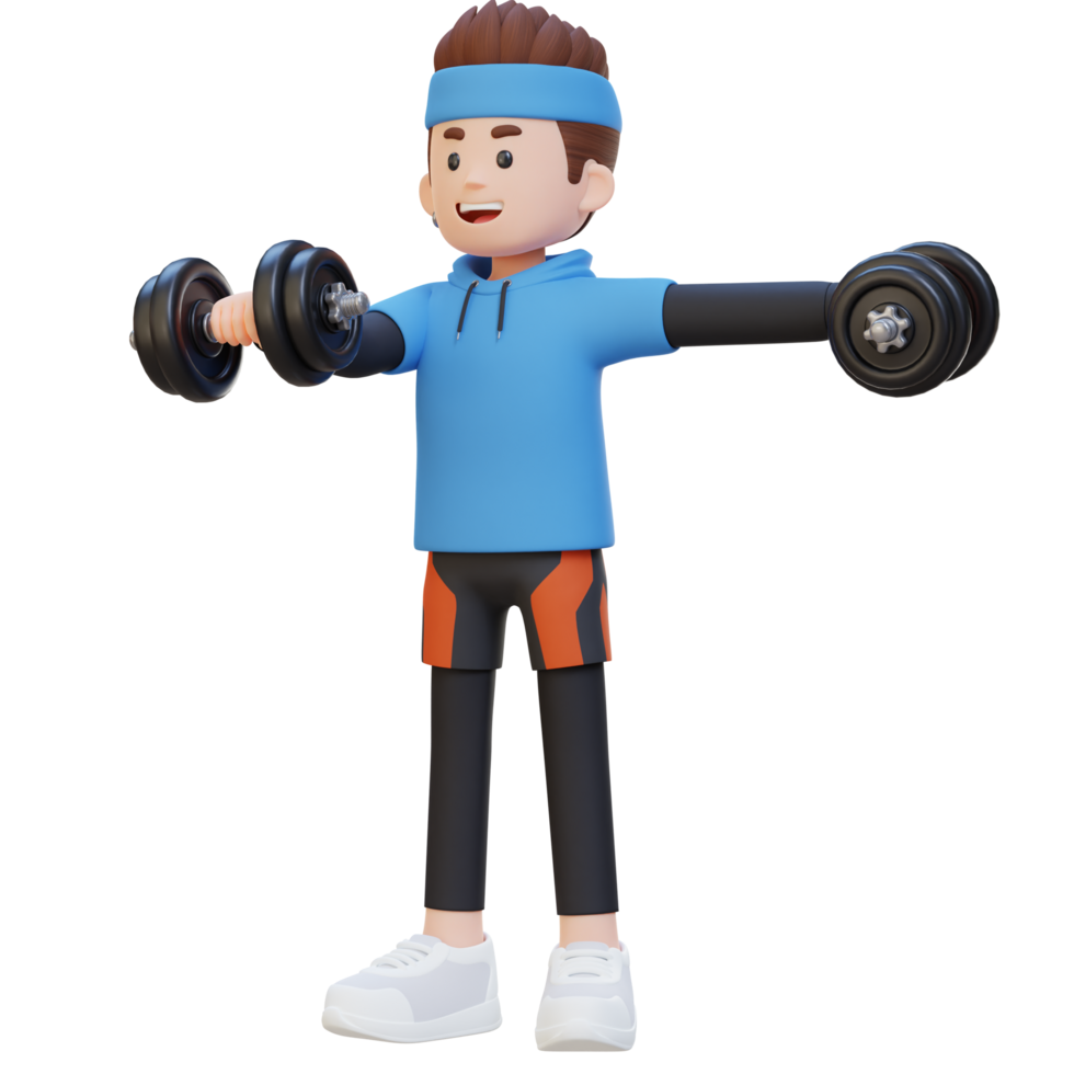 3D Sportsman Character Performing Heavy Dumbbell Raises png