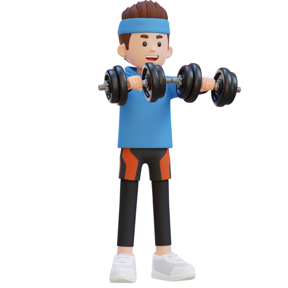 3D Sportsman Character Performing Dumbbell Front Raise png