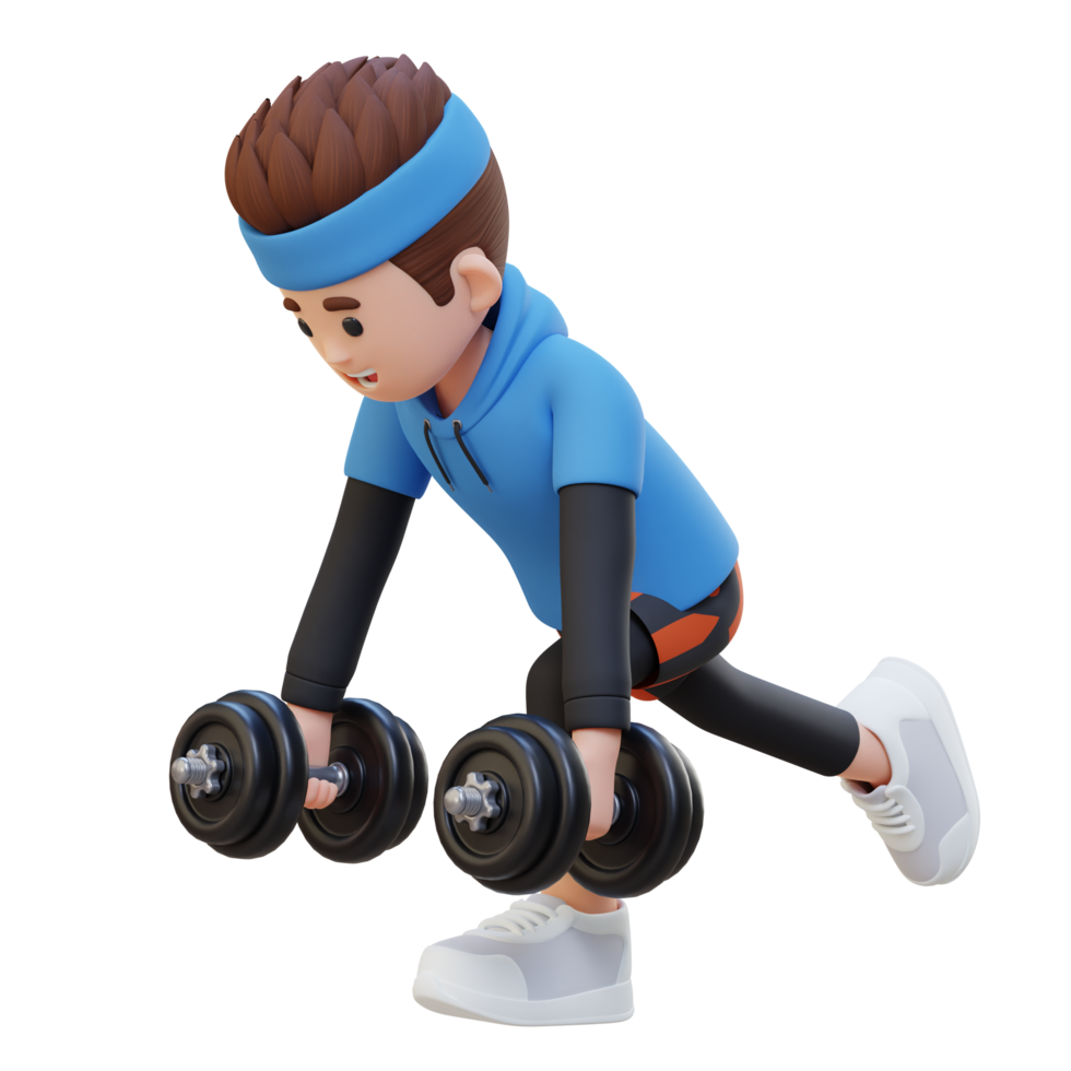 3D Sportsman Character Performing Dumbbell Single Leg Deadlift left png