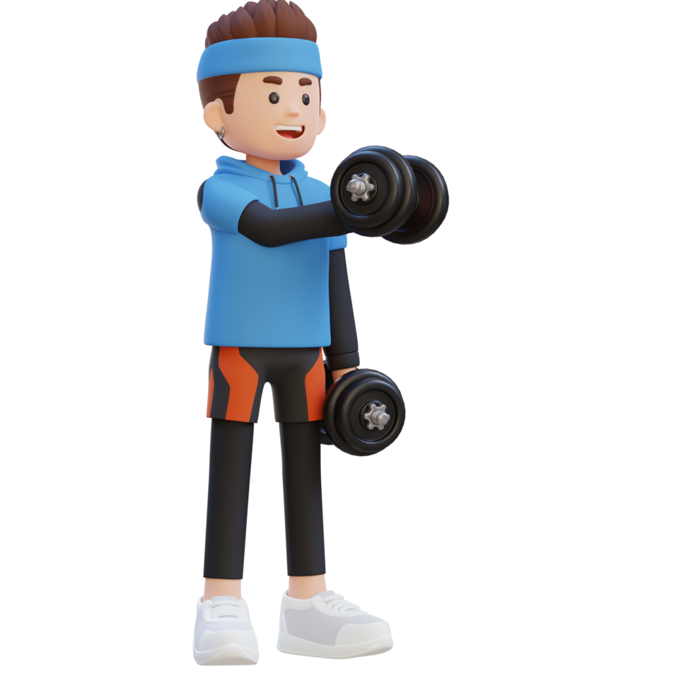 3D Sportsman Character Performing Dumbbell Chest Fly png