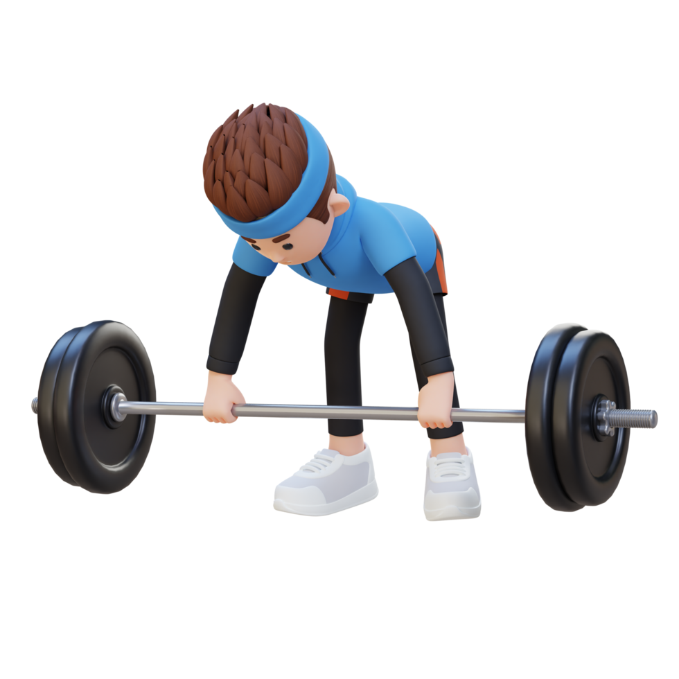 3D Sportsman Character Sculpting Back Muscles with Bent Over Row Workout png