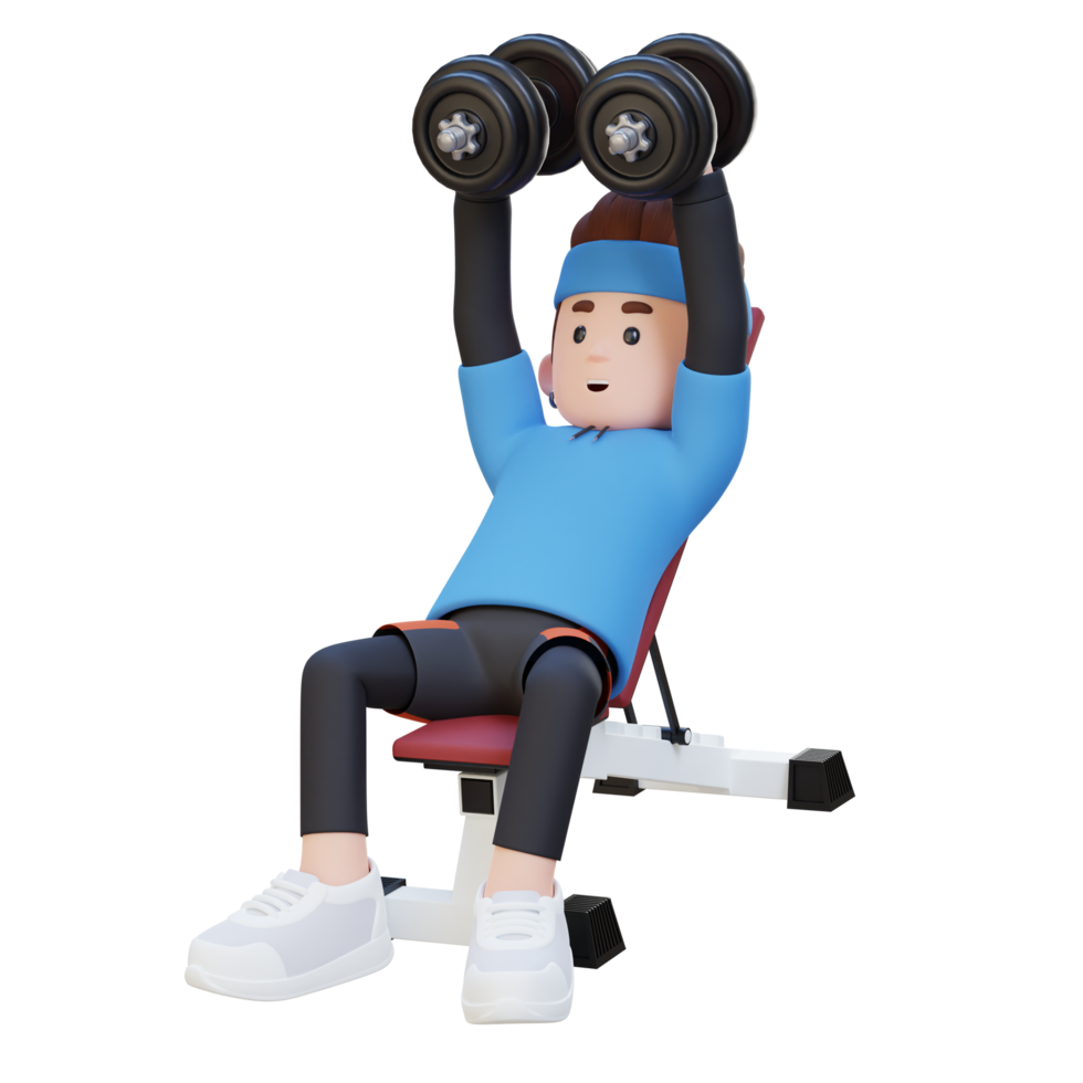 3D Sportsman Character Sculpting Muscular Chest with Incline Bench Dumbbell Chest Fly png