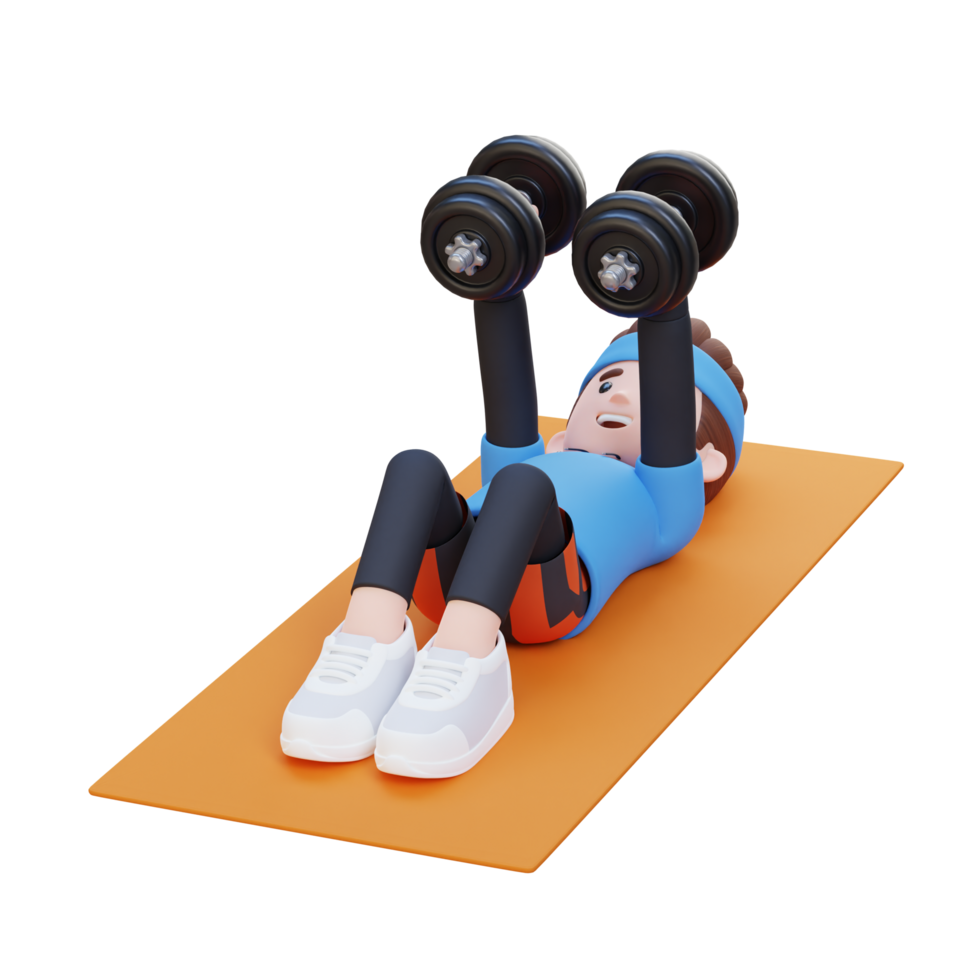 3D Sportsman Character Performing Dumbbell Chest Fly png