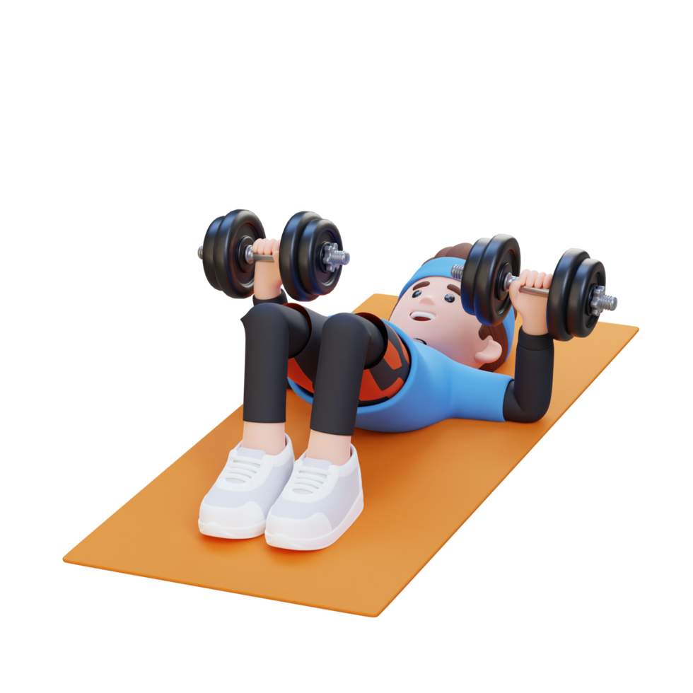 3D Sportsman Character Performing Dumbbell Decline Floor Press png