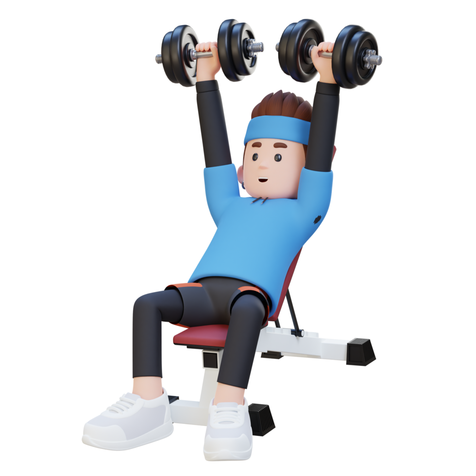 3D Sportsman Character Building Upper Body Strength with Incline Bench Dumbbell Chest Press png