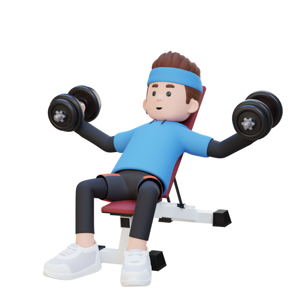 3D Sportsman Character Sculpting Muscular Chest with Incline Bench Dumbbell Chest Fly png