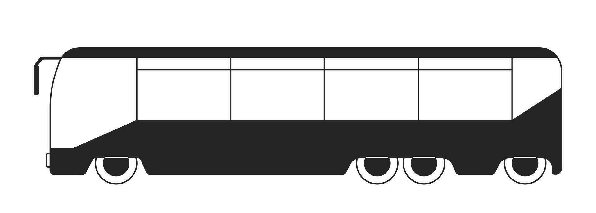 City bus public transport black and white 2D line cartoon object. Tour bus for tourists sightseeing isolated vector outline item. Intercity auto transportation monochromatic flat spot illustration