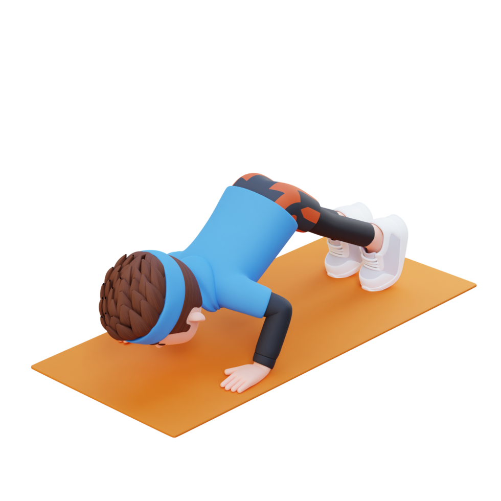 3D Sporty Male Character Perfecting Pike Push Up at the Gym png