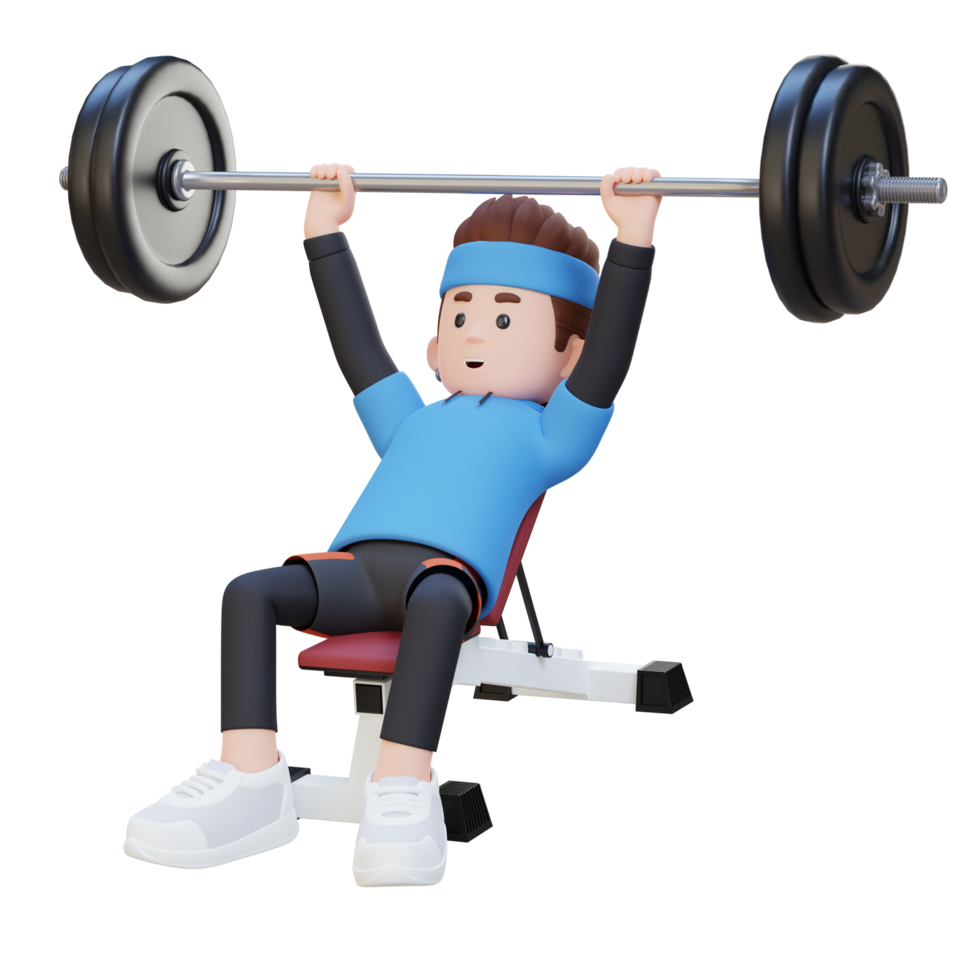 3D Sportsman Character Sculpting Upper Body with Incline Bench Press Workout png