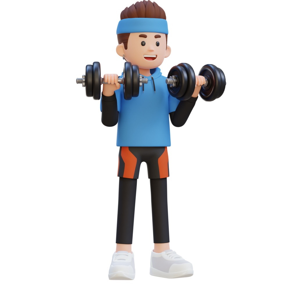 3D Sportsman Character Performing Dumbbell Reverse Curl png