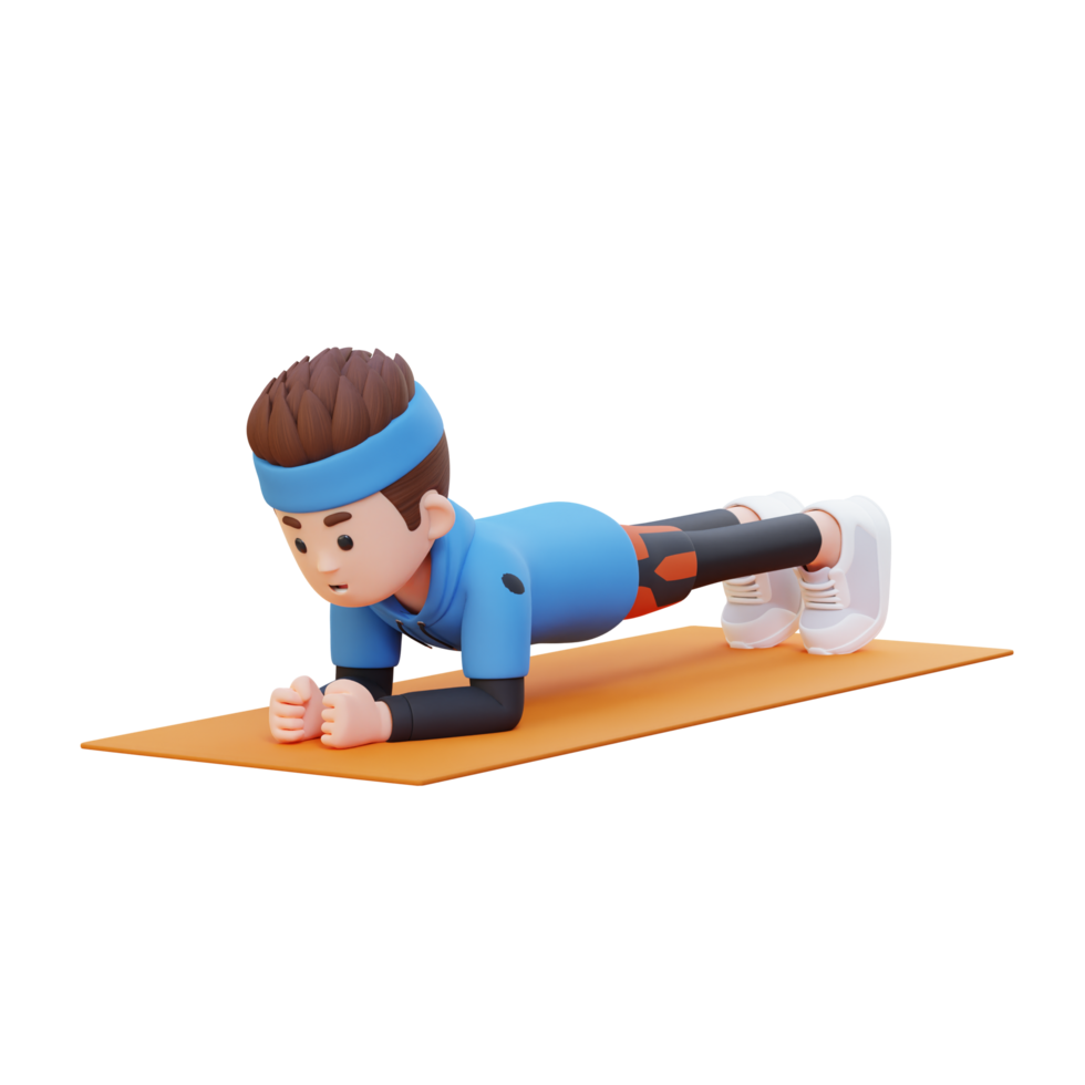 Dynamic 3D Sporty Male Character Nailing the Plank Pose at Home Gym png