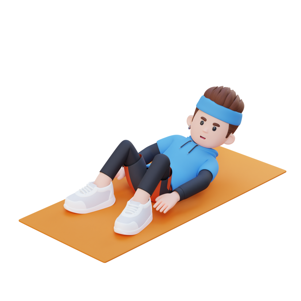 Dynamic 3D Sporty Male Character Mastering the Hell Touch Workout at Home Gym png