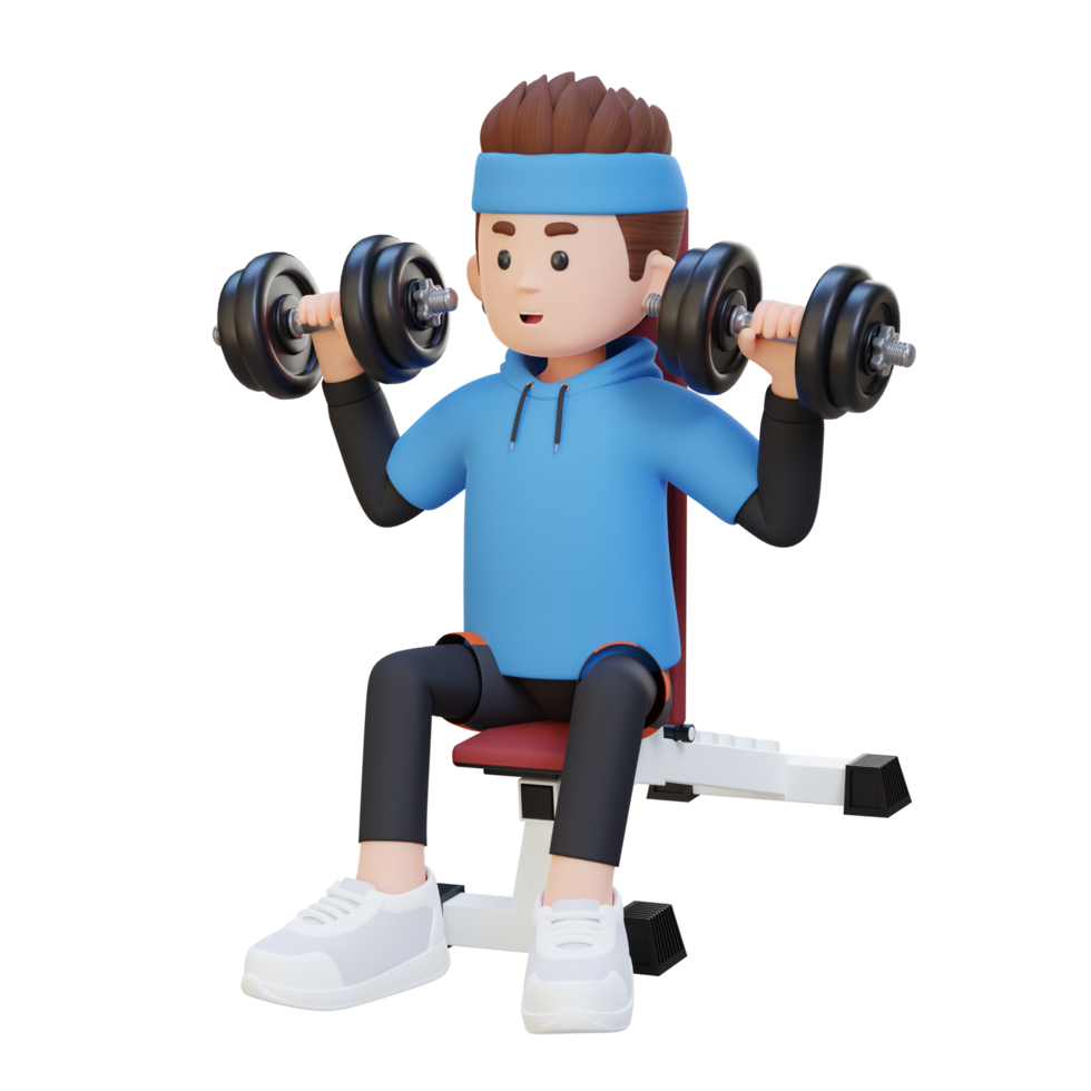 3D Sportsman Character Sculpting Strong Shoulders with Dumbbell Shoulder Bench Press png