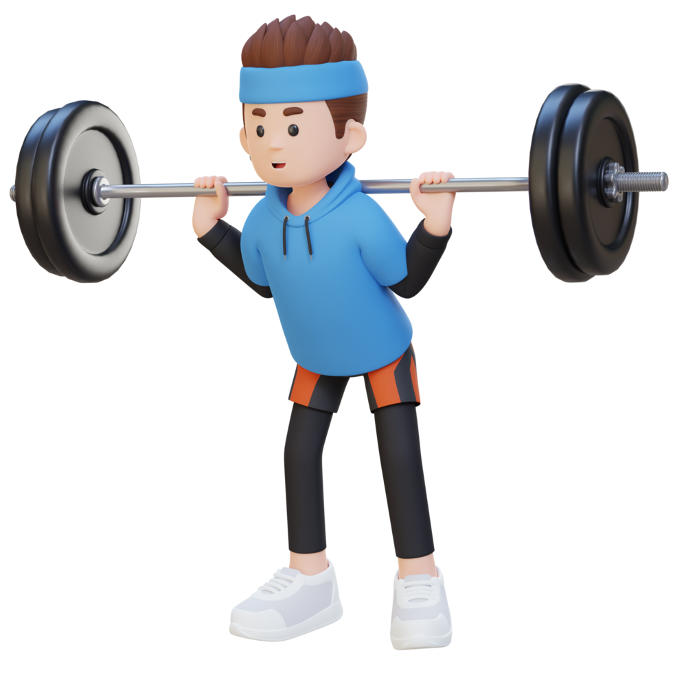 3D Sportsman Character Building Lower Body Strength with Barbell Squat Workout png